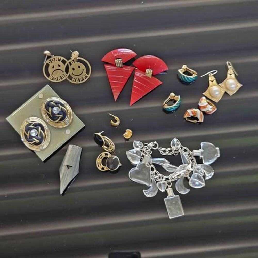 80s 90s Jewelry Lot Earrings Bracelet Pin Mixed Metal Wearable